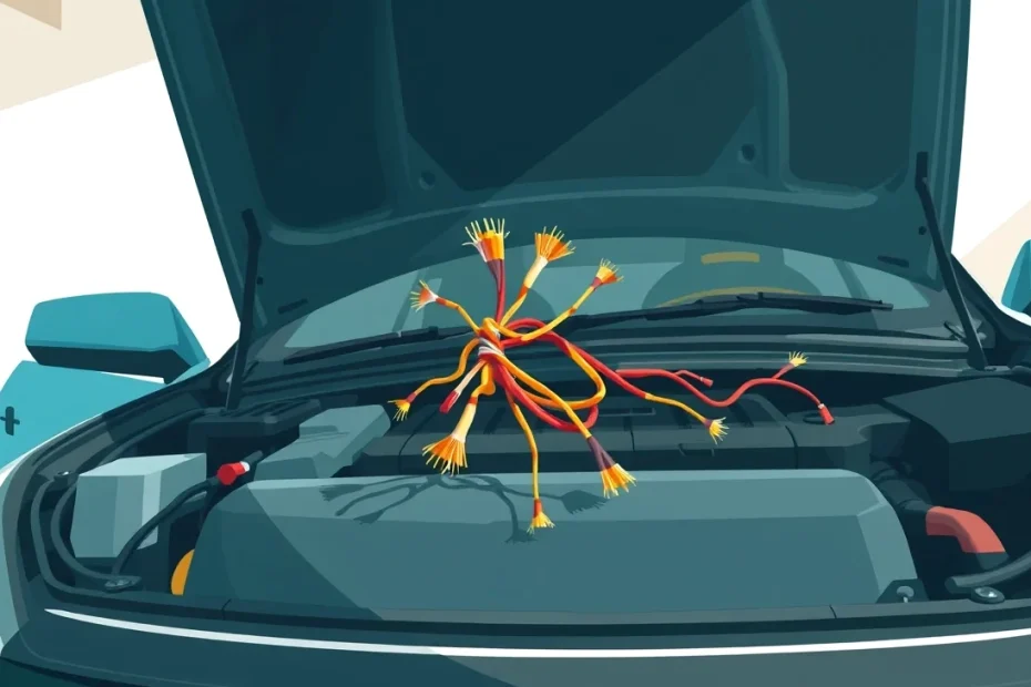 Detail rozhryzenej izolácie a káblového zväzku v motorovom priestore osobného auta