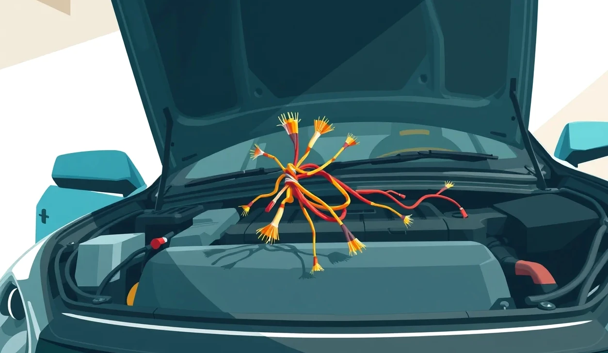 Detail rozhryzenej izolácie a káblového zväzku v motorovom priestore osobného auta