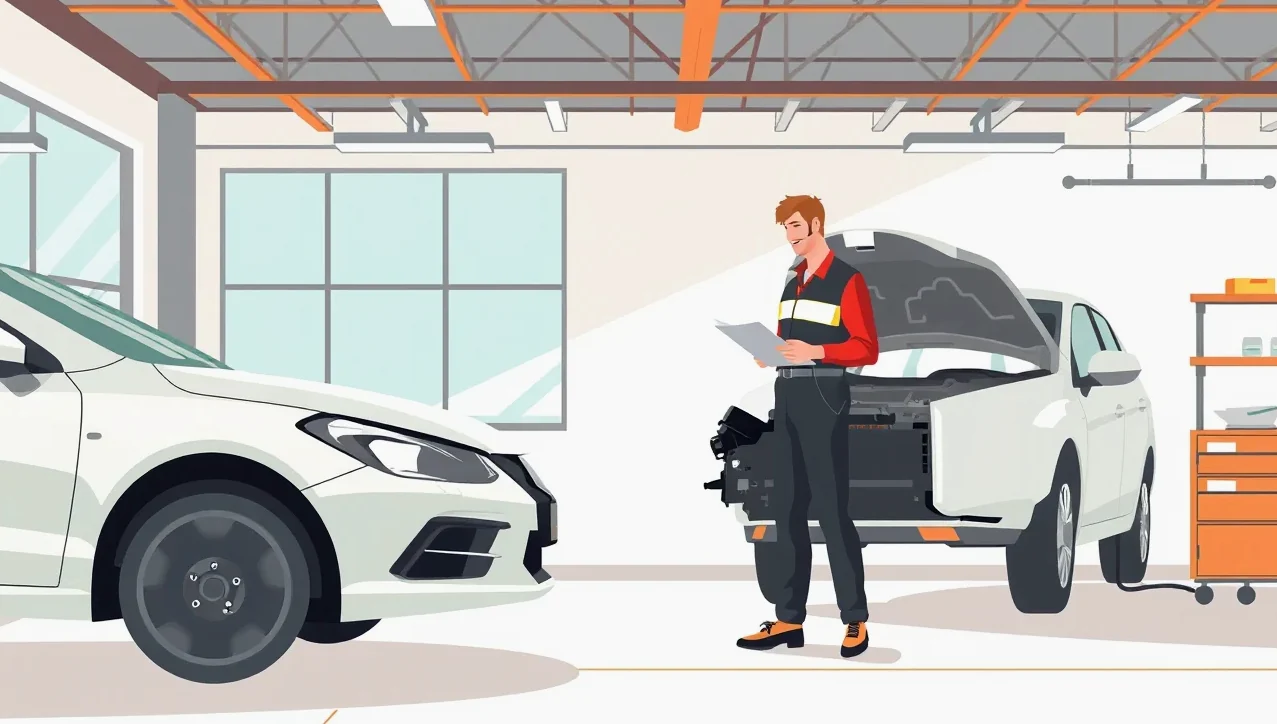 Automechanik kontroluje podvozok vozidla počas pravidelnej technickej kontroly