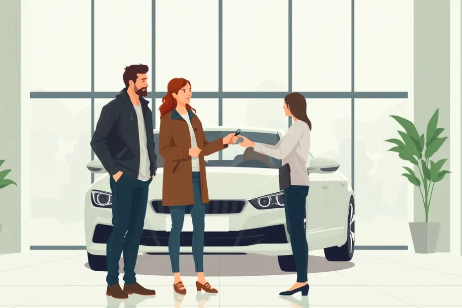 Pohľad na nový automobil zaparkovaný pred autosalónom pripravený na odovzdanie majiteľovi