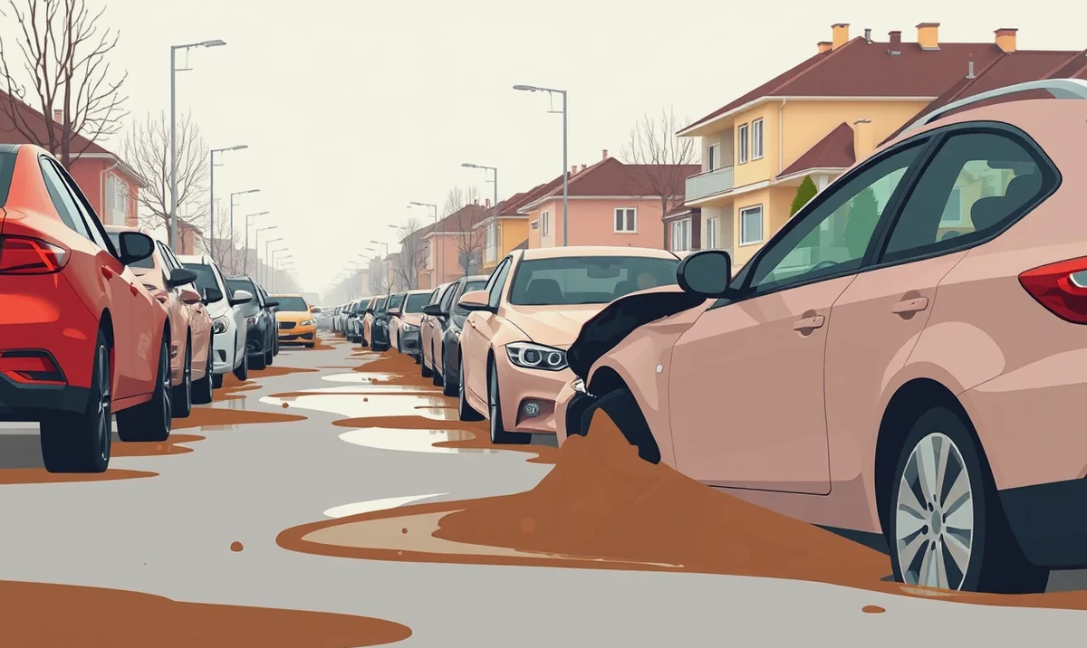 Žlté odťahové vozidlo nakladá nepojazdné osobné auto na blatistej ceste