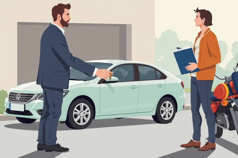 Manažér kontroluje dokumentáciu poistnej zmluvy luxusného automobilu
