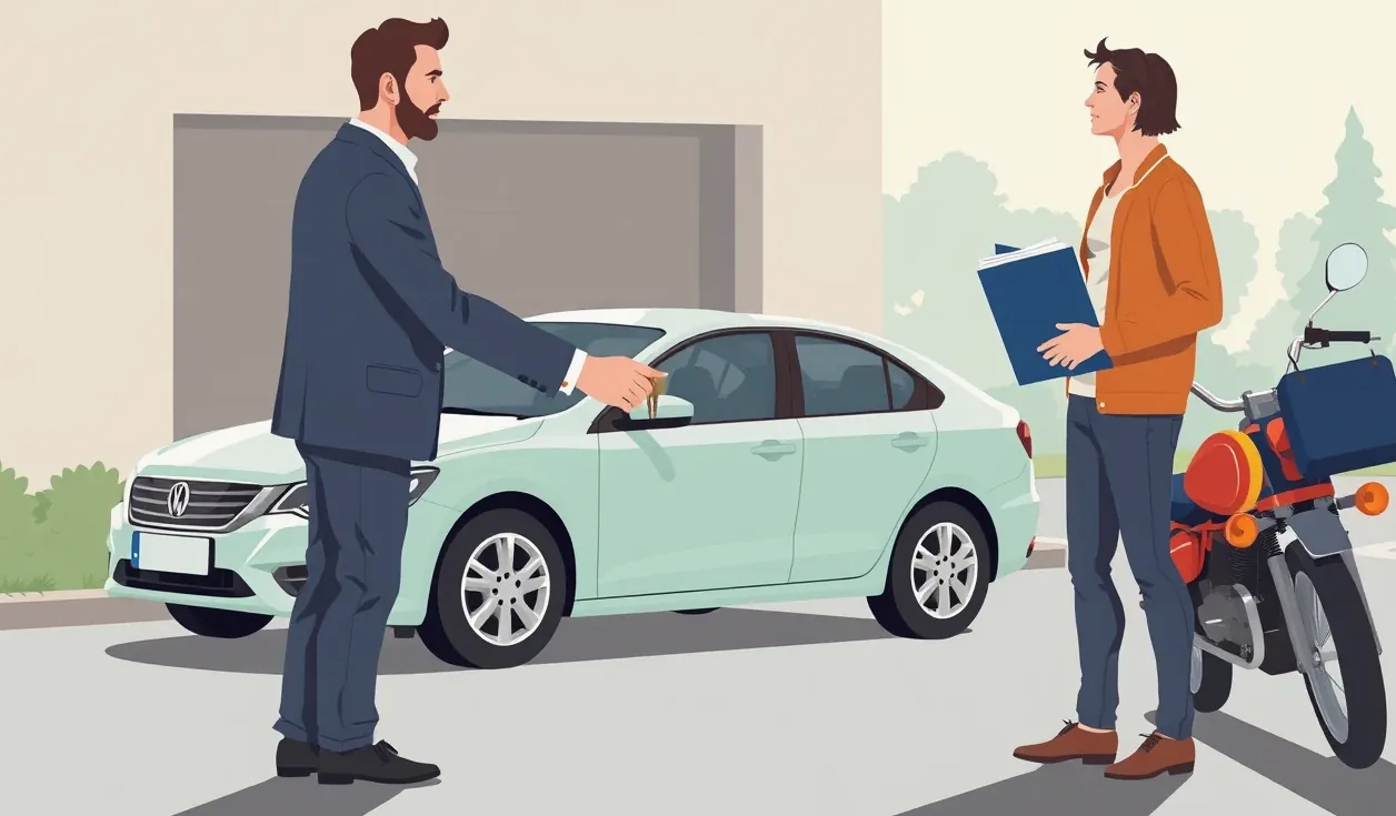 Manažér kontroluje dokumentáciu poistnej zmluvy luxusného automobilu