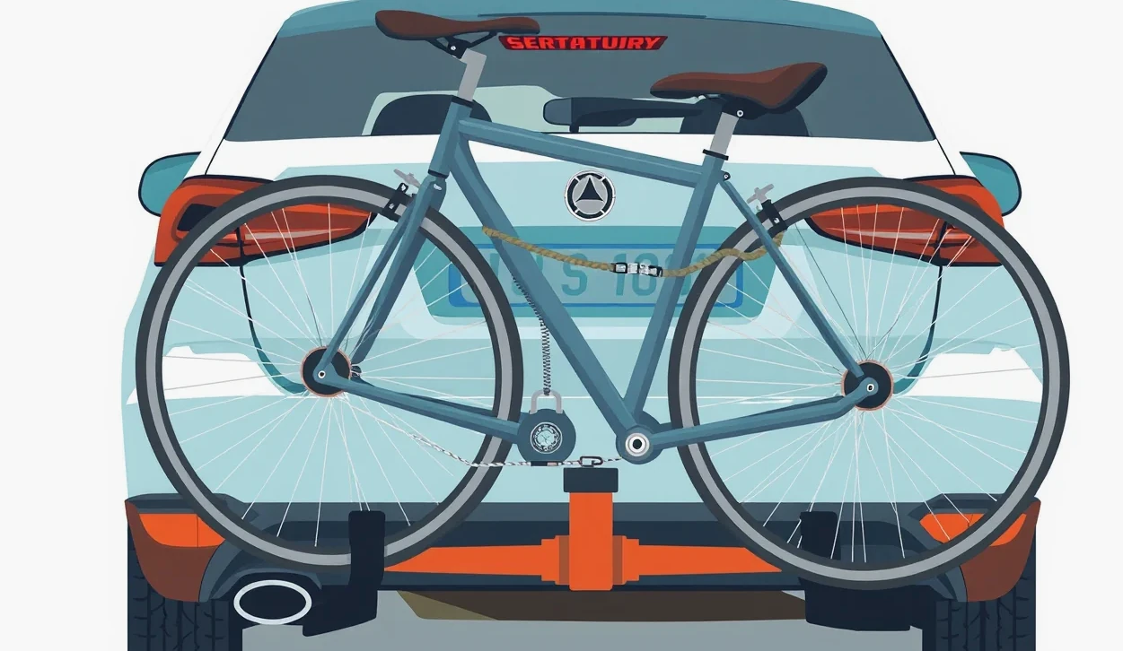 Detailné uzamknutie nosiča bicyklov na ťažnom zariadení automobilu
