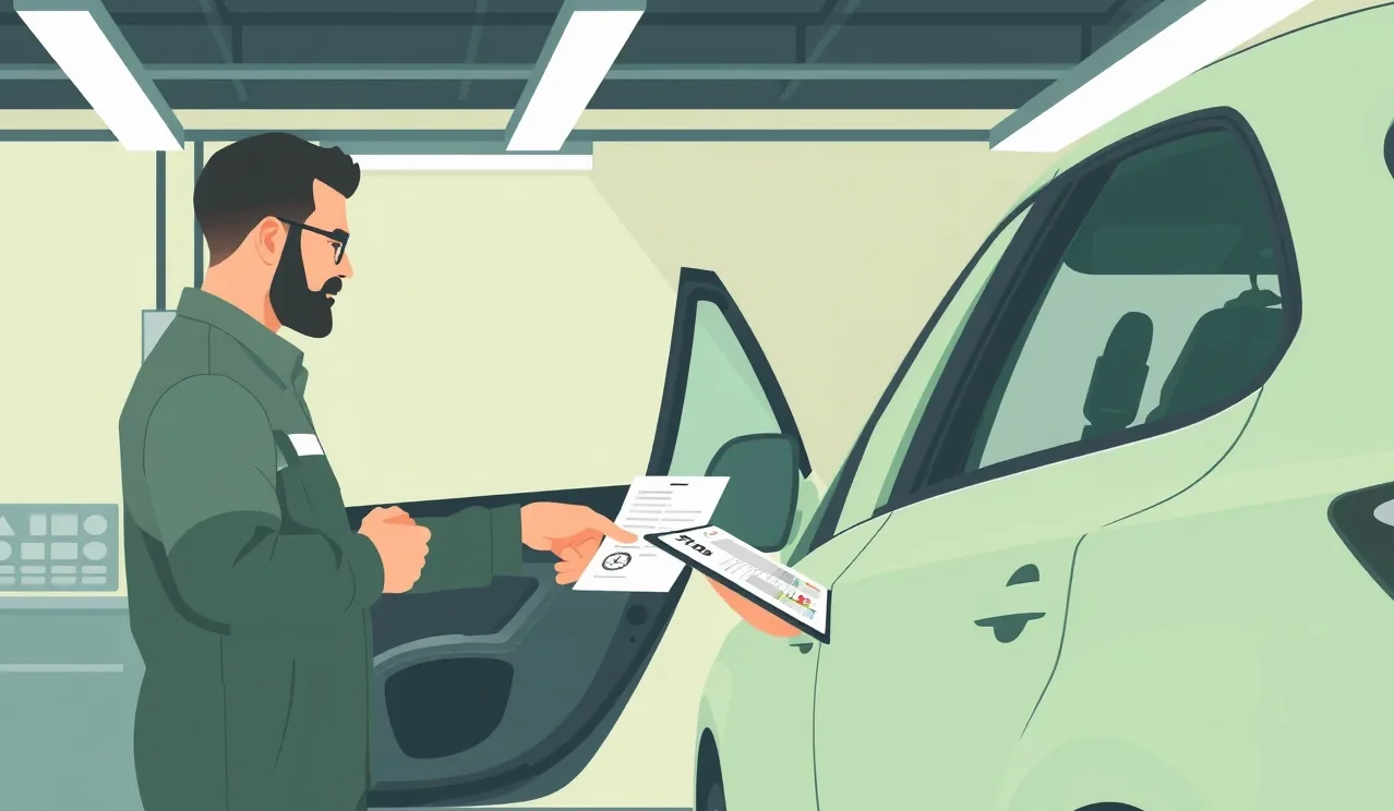 Poisťovací likvidátor spisuje protokol o poškodení karosérie v autoservise