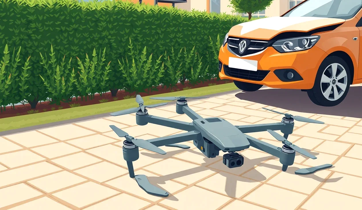Fotograf kontroluje objektív bezzrkadlovky v teréne vedľa pripraveného dronu