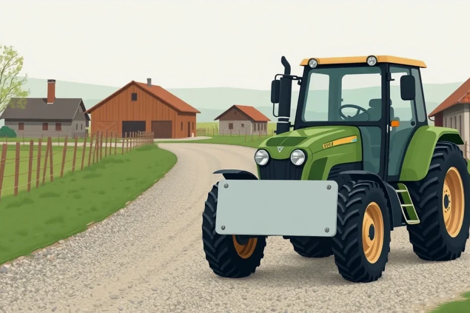 Podomácky zhotovený traktor s pripojenou vlečkou na poľnej ceste pri dedine