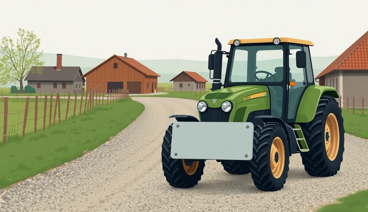 Podomácky zhotovený traktor s pripojenou vlečkou na poľnej ceste pri dedine