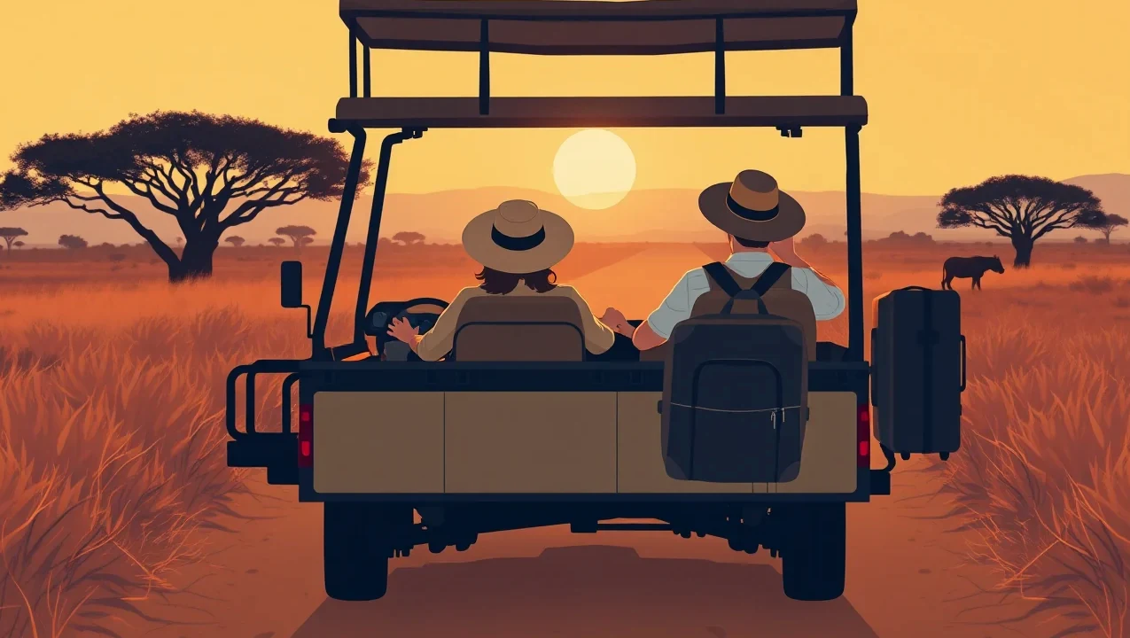Turisti pri ohnisku v safari kempe počas večerného posedenia pod hviezdami