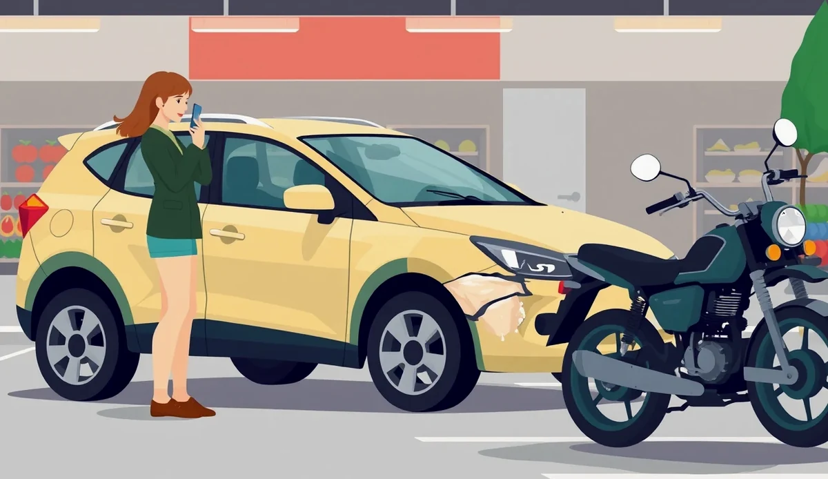 Pohľad na zaparkovaný motocykel a osobné auto s pridelenými evidenčnými číslami