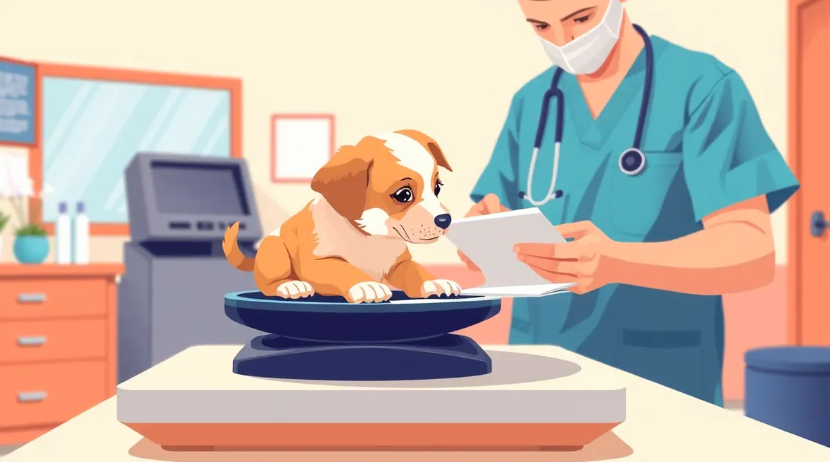 Veterinár vyšetruje psa na vyšetrovacom stole na klinike
