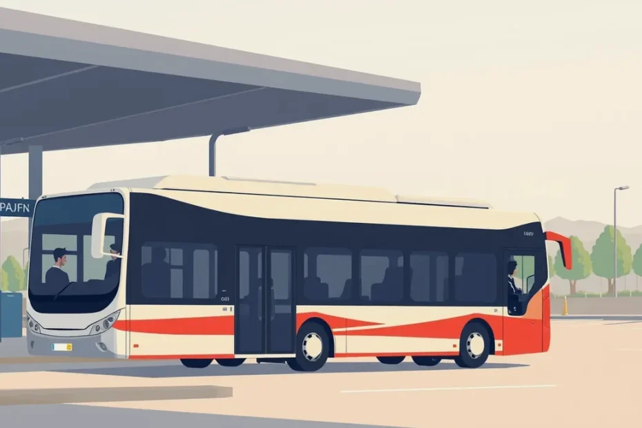 Moderný zájazdový autobus zaparkovaný na termináli pred odchodom na trasu