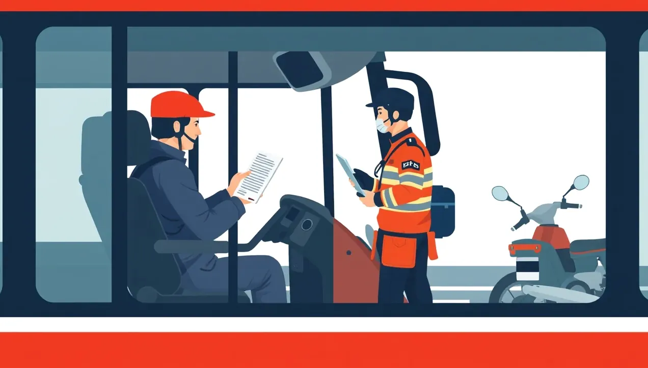 Kontrola technického stavu a dokladov autobusu na stanici technickej kontroly